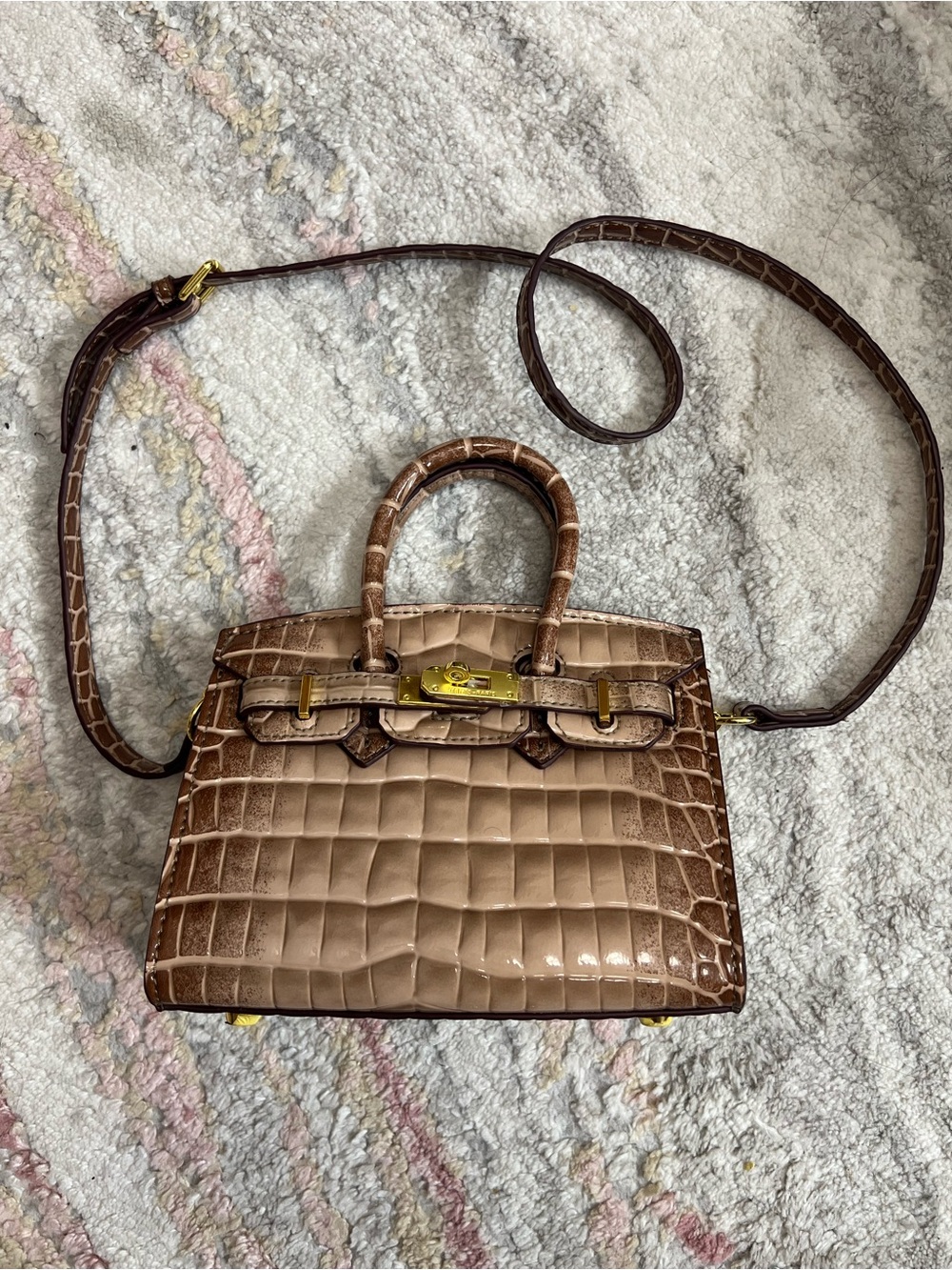 Croc-Embossed Mini Purse in Taupe with Gold Hardware